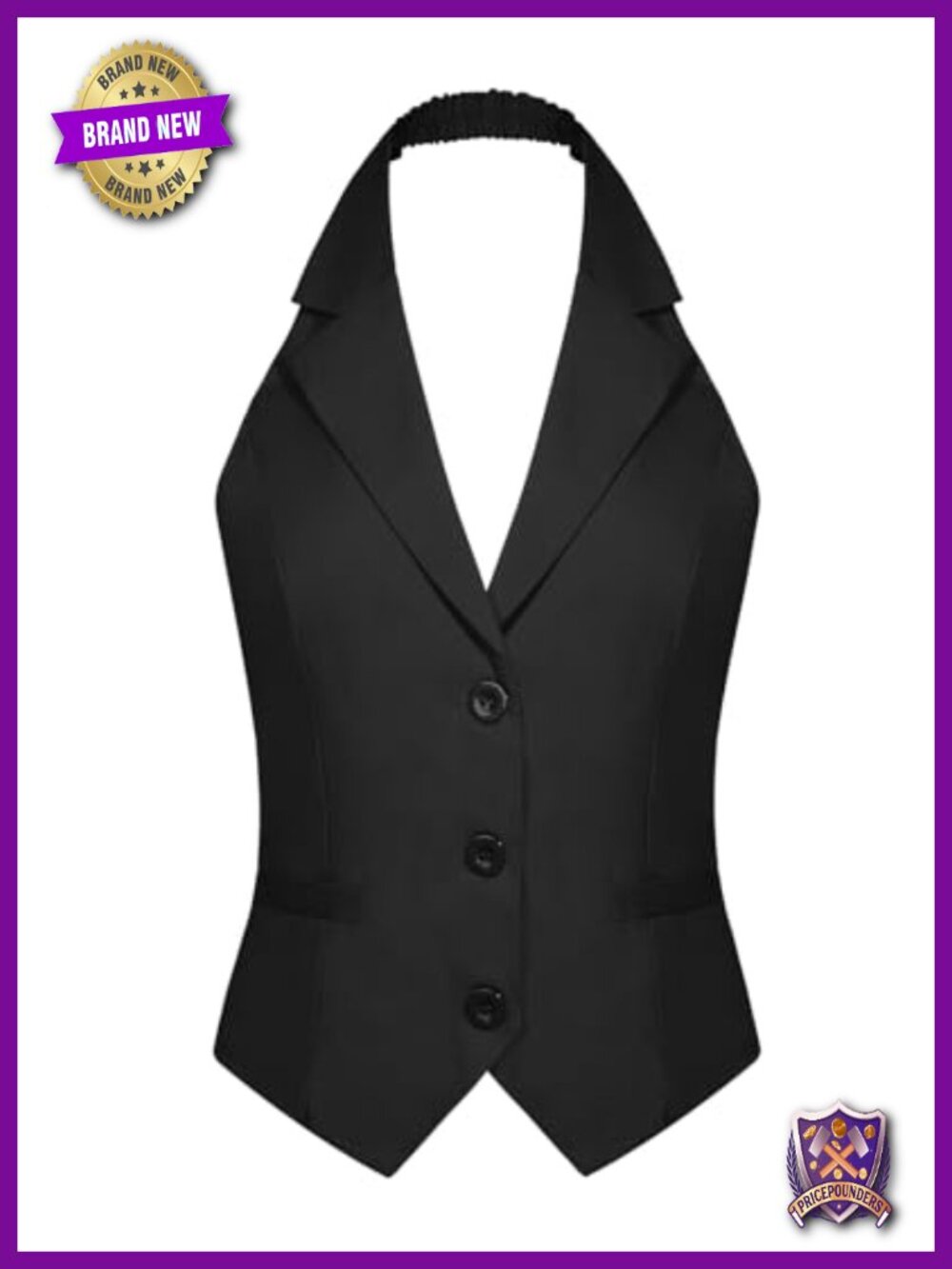 Halter Neck Vest Lapel Button Vintage Waistcoat with Pockets